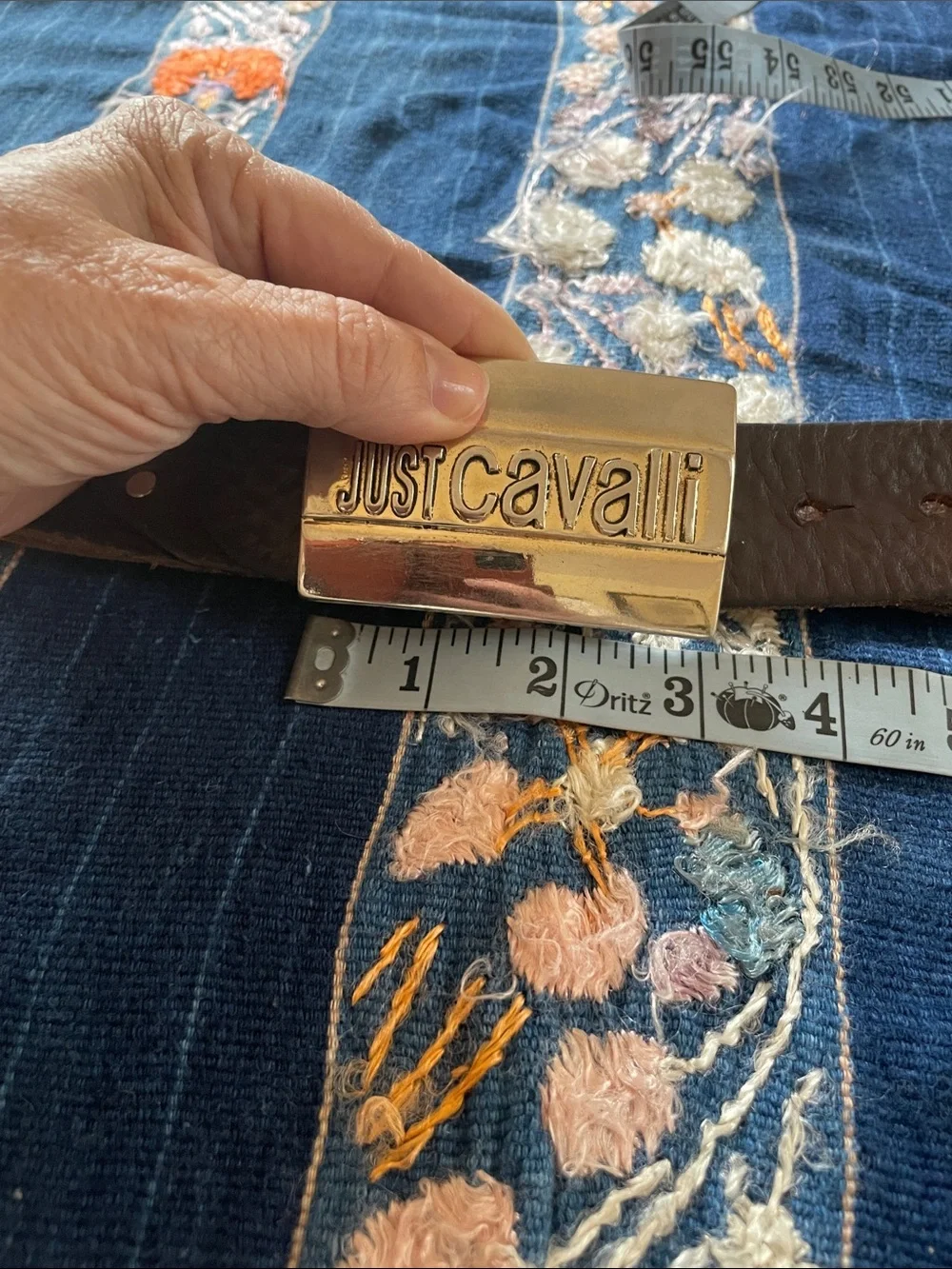Just Cavalli Vtg Silvertone Name Plaque Rectangle Buckle Unisex Belt